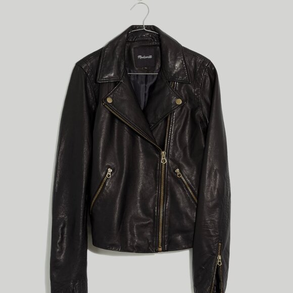 Madewell Washed Leather Motorcycle Jacket, Brass Hardware size S New with Tag